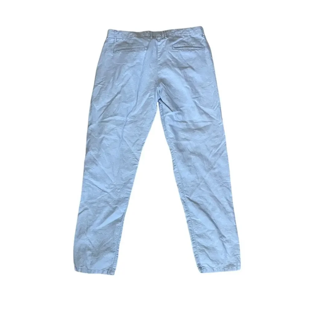 Gap Linen Cotton Slim Straight Pants Light Blue Coastal Prep Nautical Size 6